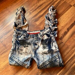 Encrypted Size 10 ruched moto style jeans